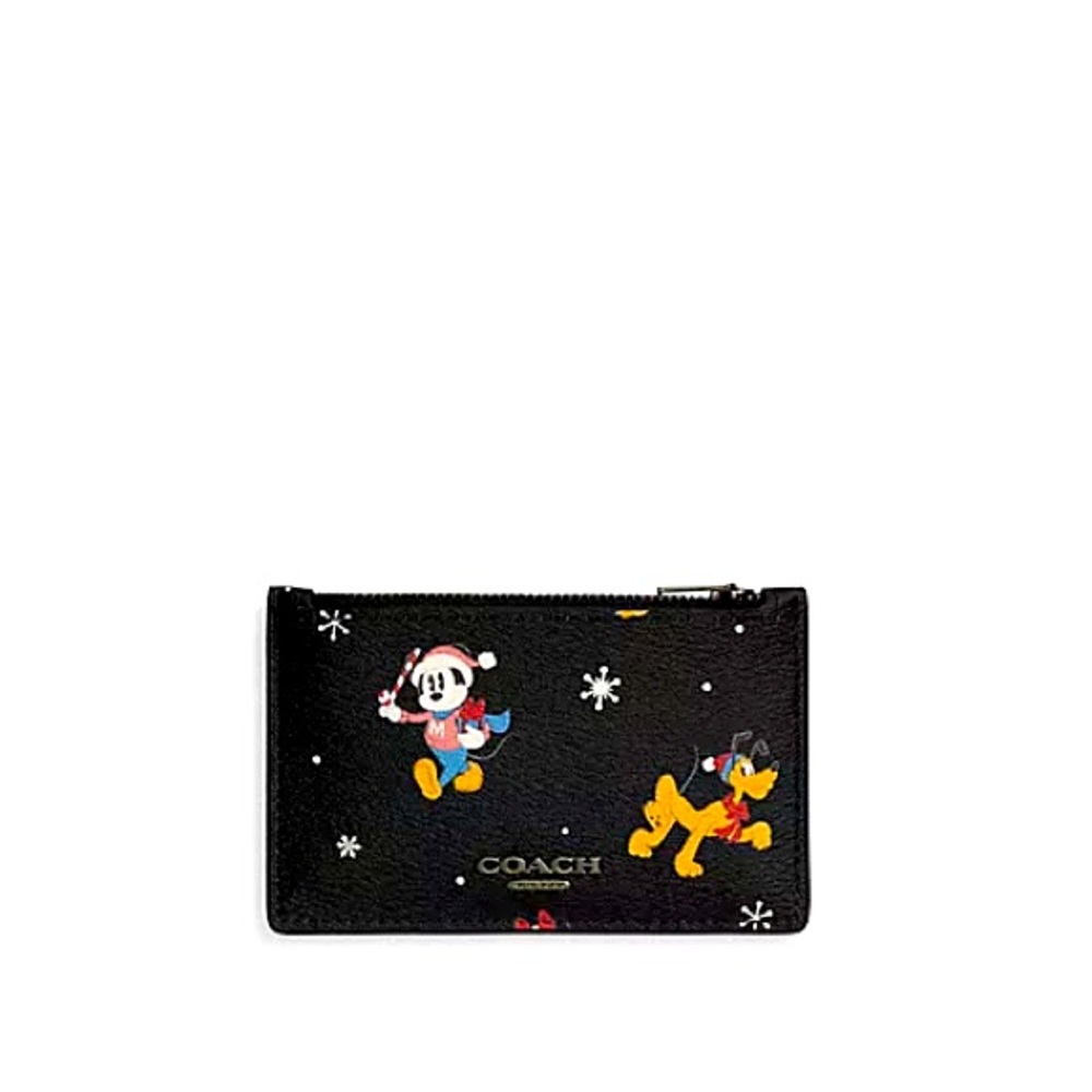 Disney X Coach Zip Card Case With Holiday Print Christmas Mickey
